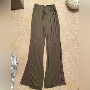 Soft Army Green Lounge Pants with Lace Detail